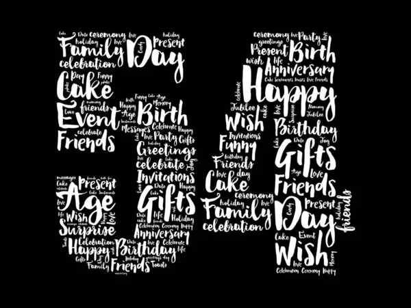 Mutlu 54. yaş günü kelime bulutu, tatil kavramı