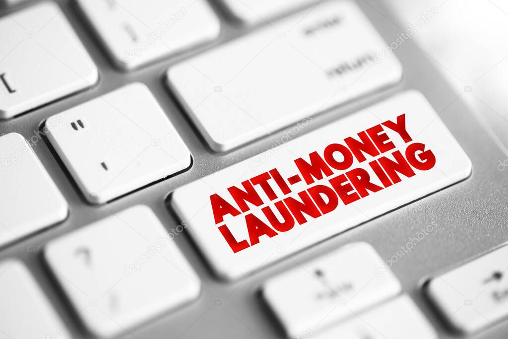 Anti Money Laundering text button on keyboard, business concept backgroun