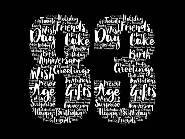Happy 83rd birthday word cloud, holiday concept backgroun