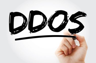 DDoS - İşaretleyici, teknoloji konsepti arka planına sahip Servis Kısaltması Dağıtılmış İnkar