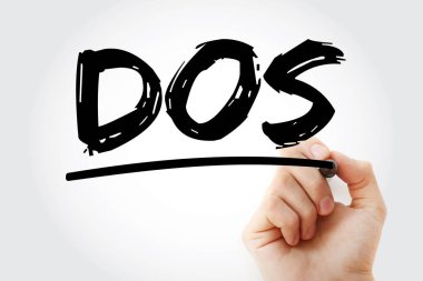 DOS - Disk İşletim Sistemi kısaltması İşaretleyici, teknoloji kavramı arka planı