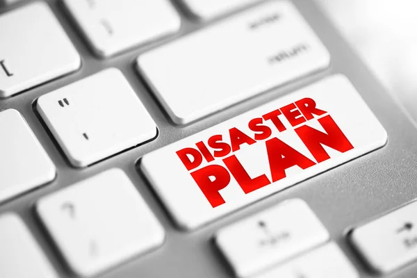 Disaster Plan text quote button on keyboard, concept backgroun