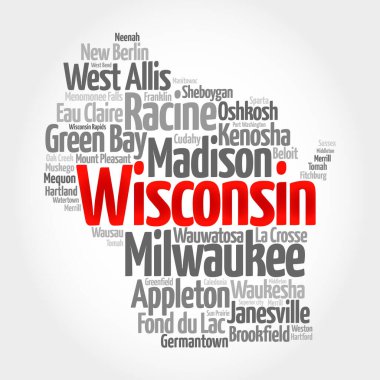 Wisconsin 'deki şehirlerin listesi, harita silueti kelime bulutu, harita konsepti geçmişi