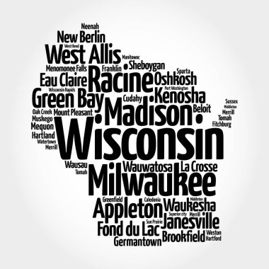 Wisconsin 'deki şehirlerin listesi, harita silueti kelime bulutu, harita konsepti geçmişi