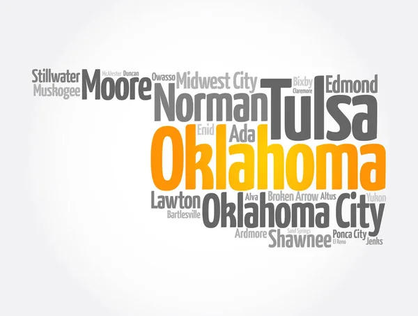 Lista Ciudades Estado Oklahoma Mapa Silueta Palabra Nube Mapa Concepto — Foto de Stock