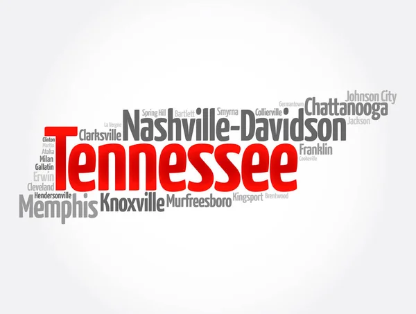 Lista Ciudades Estado Tennessee Mapa Silueta Palabra Nube Mapa Concepto — Foto de Stock