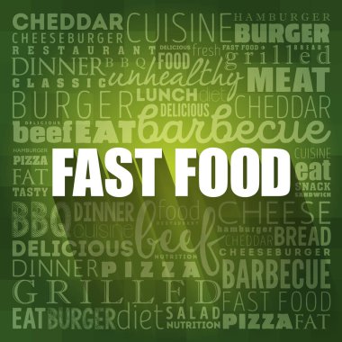 FAST FOOD kelime bulut kolajı, kavram geri gruplama