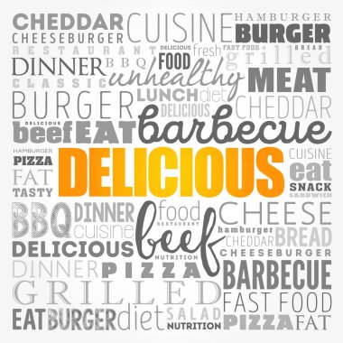 DELICIOUS kelime bulut kolajı, fast food konsepti geçmişi