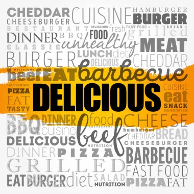 DELICIOUS kelime bulut kolajı, fast food konsepti geçmişi