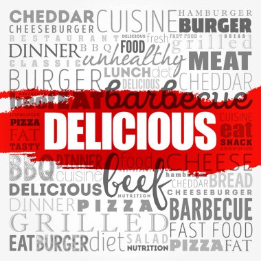 DELICIOUS kelime bulut kolajı, fast food konsepti geçmişi