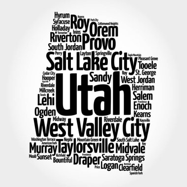Utah 'taki şehirlerin listesi, harita silueti kelime bulutu, harita konsepti geçmişi