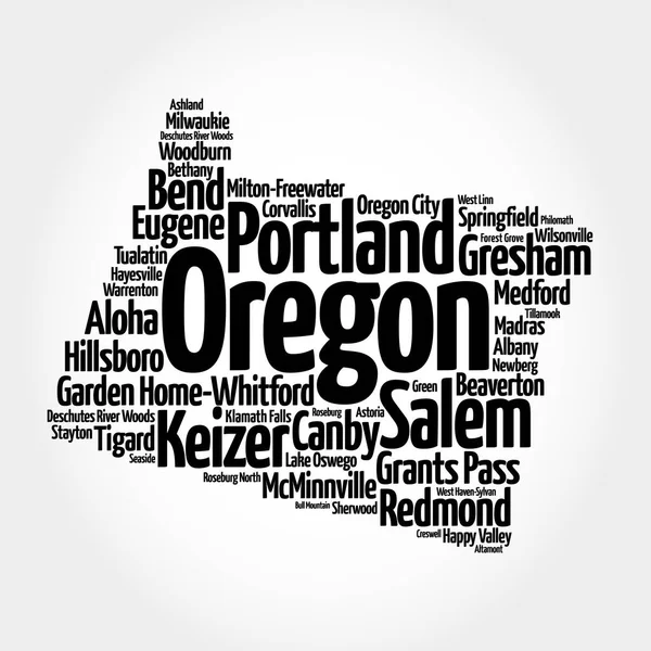 Lista Ciudades Oregon Estados Unidos Mapa Silueta Palabra Nube Mapa — Foto de Stock