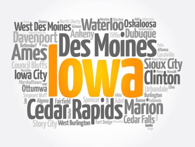 Iowa ABD eyaletindeki şehirlerin listesi, harita silueti kelime bulutu, harita konsepti geçmişi