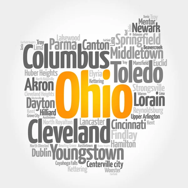 Lista Ciudades Ohio Estados Unidos Mapa Silueta Palabra Nube Mapa — Foto de Stock