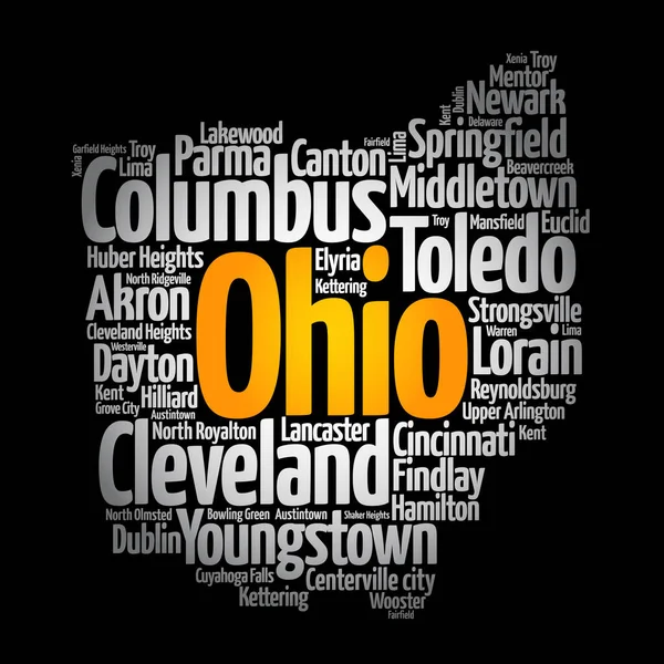 Lista Ciudades Ohio Estados Unidos Mapa Silueta Palabra Nube Mapa — Foto de Stock