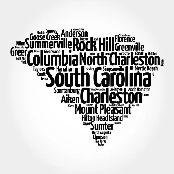 Liste Des Villes Caroline Sud Etats Unis State Map Silhouette — Photo