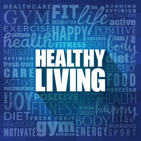 Healthy Living Parola Cloud Collage Concetto Salute Backgroun — Foto Stock