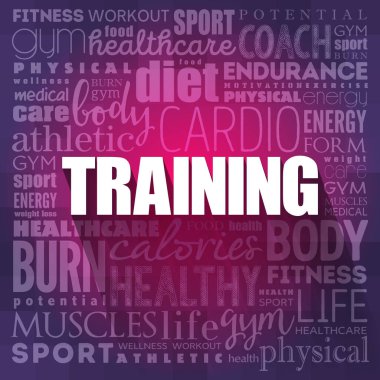 Eğiten kelime bulut, fitness, spor, sağlık konsepti