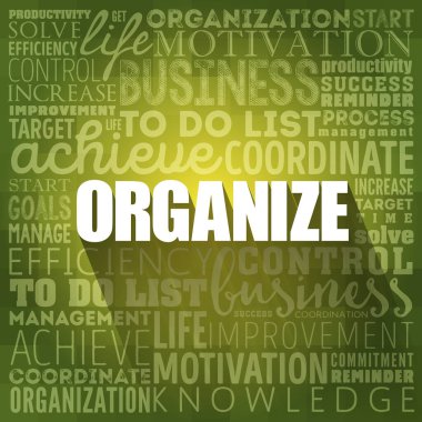 ORGANIZE kelime bulut kolajı, iş konsepti