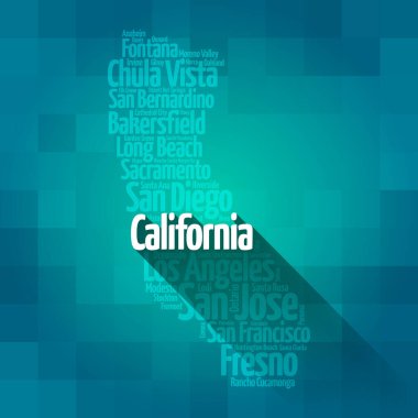 Kaliforniya eyaletindeki şehirlerin listesi, harita silueti kelime bulut haritası konsepti