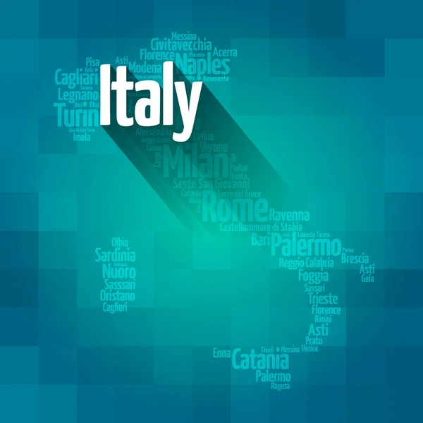 Lijst Van Steden Italië Kaart Silhouet Woord Cloud Reis Concept — Stockfoto