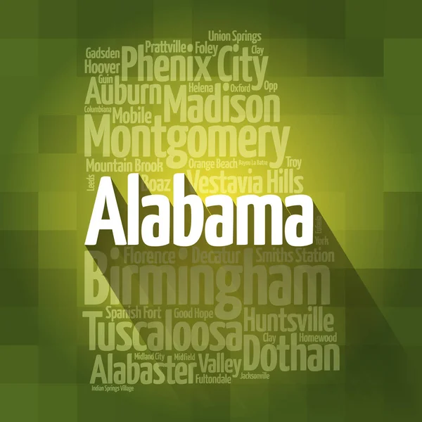 Liste Der Städte Bundesstaat Alabama Karte Silhouette Wort Wolke Karte — Stockfoto