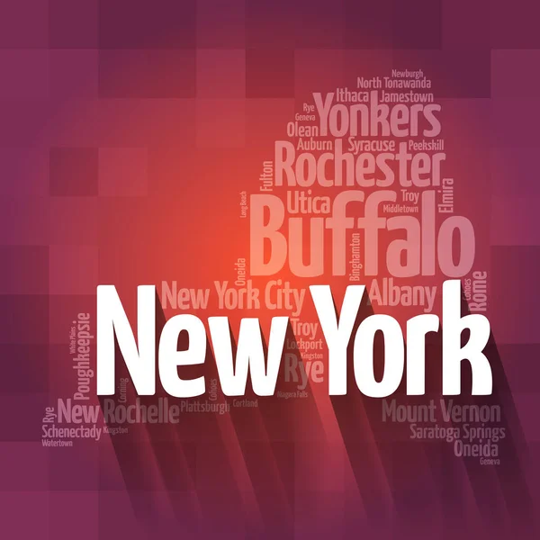 Lista Ciudades Estado Nueva York Mapa Silueta Palabra Nube Mapa — Foto de Stock