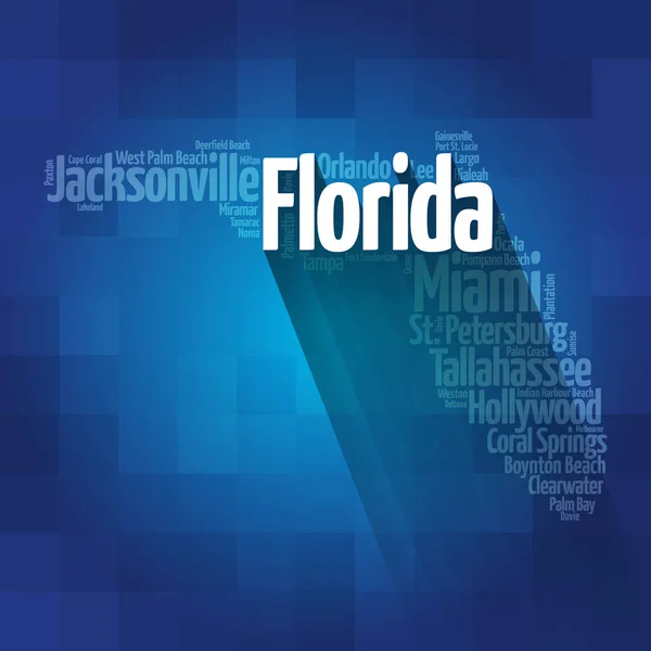 Lista Över Städer Florida Usa Stat Karta Siluett Ord Moln — Stockfoto