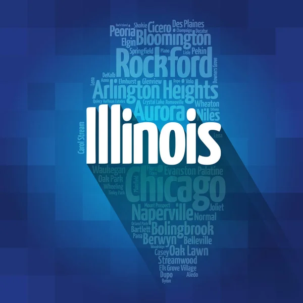 Lista Ciudades Illinois Estados Unidos Estado Mapa Silueta Palabra Nube — Foto de Stock