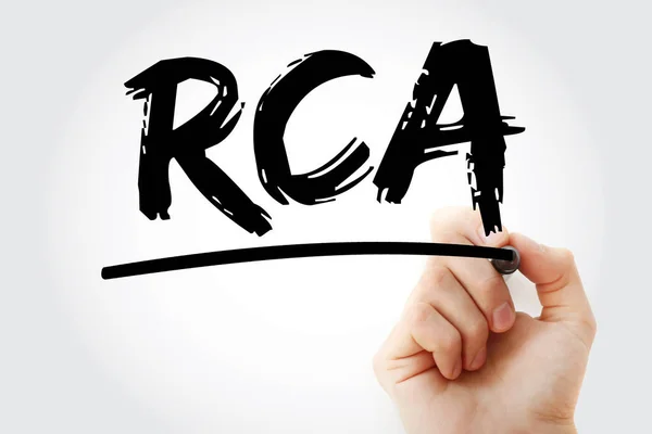 RCA - Root Cause Analysis acronym with marker, concept background
