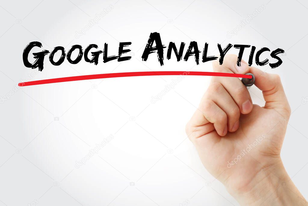 Google Analytics acronym with marker, business concept background