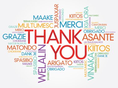 Thank You Word Cloud vector background, all languages clipart