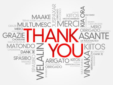 Thank You Word Cloud vector background, all languages clipart