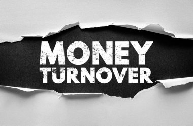 Yırtık kağıdın arkasında sert bir kalıpla yazılmış para çevirici metin. Ticari hareketler, nakit akışı ve ticaret ve şirket gelirlerini gösteren iş ve ekonomi kavramı