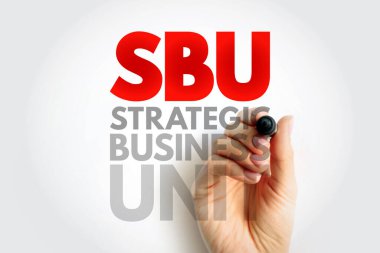 SBU Stratejik İş Birimi kavramı ve saydam ekranda el yazısı işareti. Organizasyon stratejisi ve yapısı için iş yönetimi ve kurumsal planlama fikri