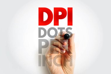 DPI DOTS PER Inch metin kağıt üzerinde kalem ile tutulan, baskı, çözünürlük, görüntü kalitesi ve grafik ölçümünde teknoloji hassasiyeti temsil