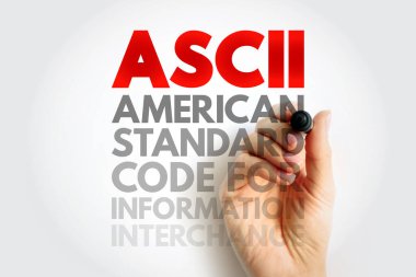 ASCII Amerikan Bilgi Değişimi Standart Kodu Elle çizim metni, veri kodlaması, programlama, iletişim ve bilgisayar dili standardını temsil eder