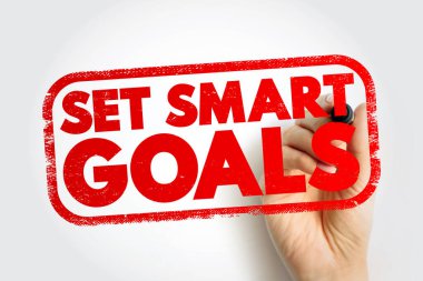 Koyu damgalı SMART hedefleri metin, başarı, başarı, üretkenlik, planlama ve kendini geliştirme motivasyon konsepti