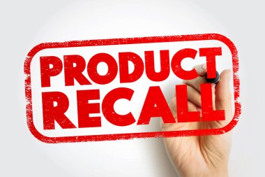 Ürün geri araması kalın bir pulla gösterildi. Acil bildirimi işaret eden bir işaret vardı. Görüntü iletimi uyarısı, güvenlik önlemi, tüketici uyarısı ve kalite prosedürü doğrudan iş iletişimi tarzında