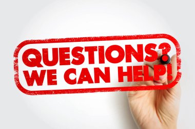 - Sorular mı? Yardım edebiliriz! Yardım edebiliriz! Desteği, rehberliği ve berraklığı vurgulayan, hızlı yardımı ve mühürlü bir şekilde güçlü görsel iletişimi vurgulayan, bir el tarafından damgalanmış cesur bir mesaj olarak gösterilir.