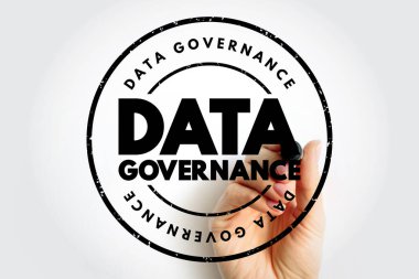 Pul bir el çizim parçası ile DATA GOVERNANCE metin, yapı, veri kalitesi, denetim, uyum ve organizasyonel bilgi denetimi temsil