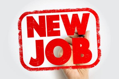 Yeni iş, el yazısı, kariyer değişikliği, istihdam olanakları, biniş, işe alım duyuruları ve profesyonel büyüme geçişlerini sembolize eden kalın bir pulla sergilendi