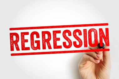 Metni yazarken, istatistiksel modellemeyi, veri eğilimlerini, analiz tekniklerini, öngörü araçlarını ve araştırma yöntemlerini temsil eden kalın kırmızı pul harfleriyle gösterilen REGRESSION