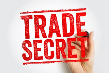 TRAD SECRET kalın bir pul etiketi olarak sunuldu. Görüntü, iş, yasal ve kurumsal iletişim için gizlilik, kısıtlı erişim ve özel bilgi taşır