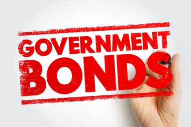 GOVERNMENT BONDS pul harfleriyle gösterilen bir el işareti, yatırım mesajları, mali istikrar, kamu finansmanı temaları ve güvenli varlık seçimlerine yönelik teşvik