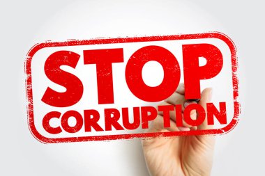 Etik davranış, rüşvet karşıtı eylemler, şeffaflık, hesap verilebilirlik ve kurumsal veya hükümet bütünlüğü tedbirlerini vurgulayan, bir el tarafından tutulan cesur bir kırmızı damga olarak gösterilmiştir.