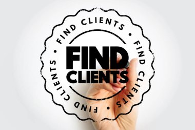 CLIENTS pul tasarımı bir işaret ile bir el gösteren, pazarlama materyali, sosyal yardım stratejileri, satış promosyonu, ağ görselleri ve büyüme mesajları için uygun cesur bir iş odaklı amblem oluşturma