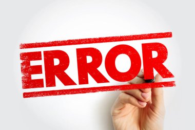 HATA, net bir hata, uyarı ya da sorun tespiti kavramını gösteren güçlü bir pul tarzında sergilenmektedir. Görüntü uyarıyı iletir ve düzeltme veya gözden geçirme gereğini vurgular