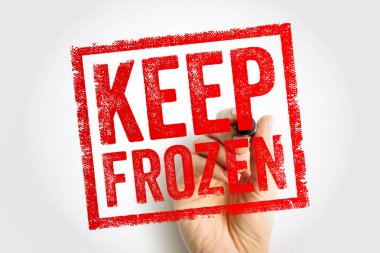 KEEP FROZEN stamp shown in bold block style held by a hand using a marker, creating a strong notice effect suitable for packaging, storage signs, logistics labels, and safety reminders