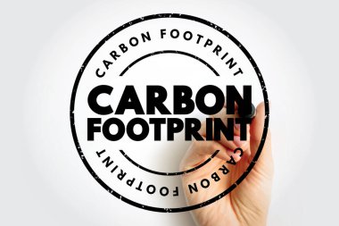 CARBON FOOTPRINT eskimiş doku ve kalın merkezi metin ile dairesel damga, bir el olarak gösterilir amblem. Çevresel etki, iklim sorunları, sürdürülebilirlik ve eko-sorumluluk mesajlaşması için ideal